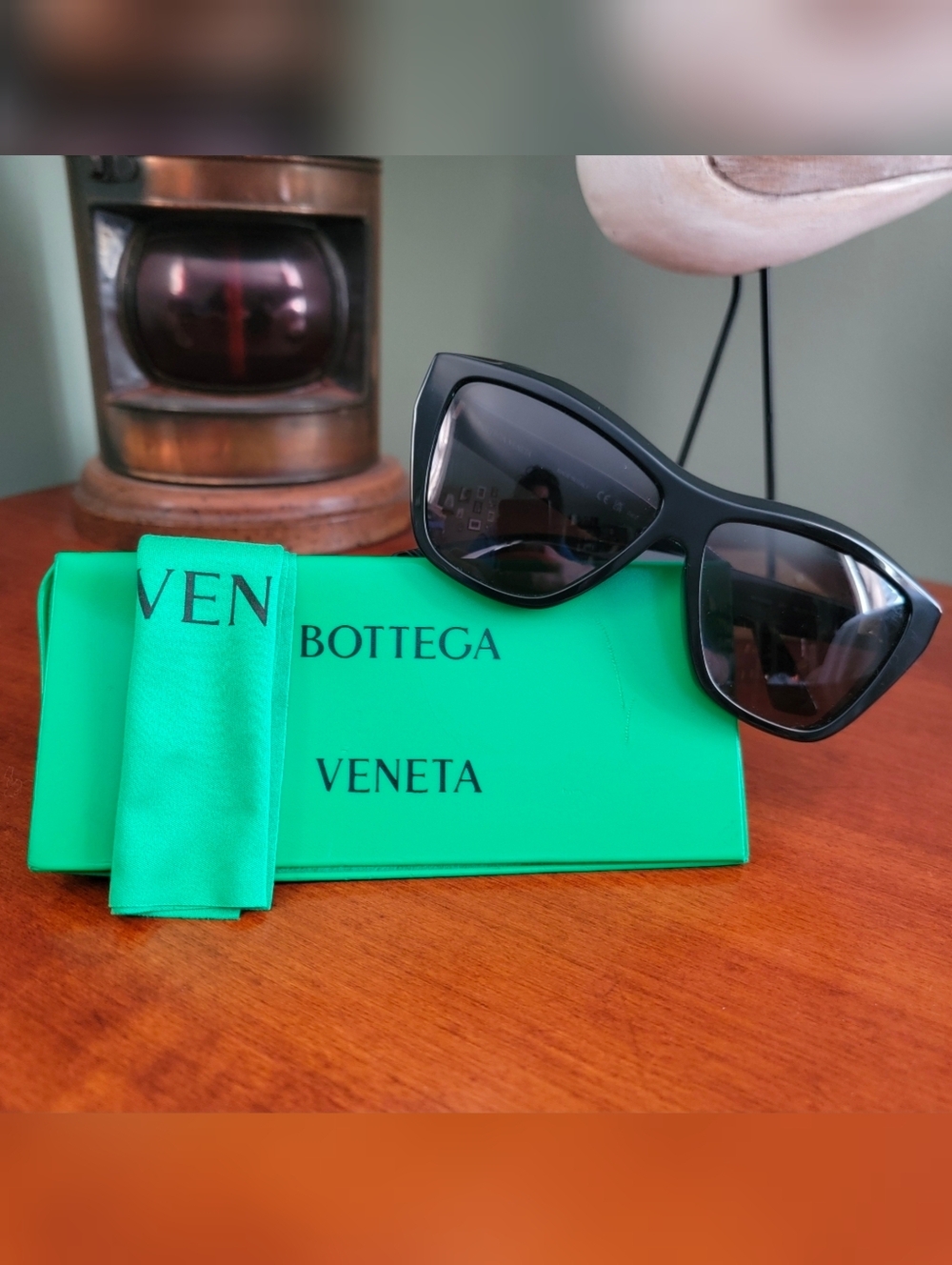 Bottega Veneta BV1092S Oversized Cat Eye Black Acetate Sunglasses